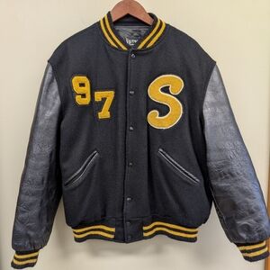 Butwin Black And Gold 97 S Leather & Wool Letterman Jacket Large